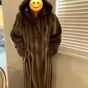 Long Sheared Beaver Coat with Hood